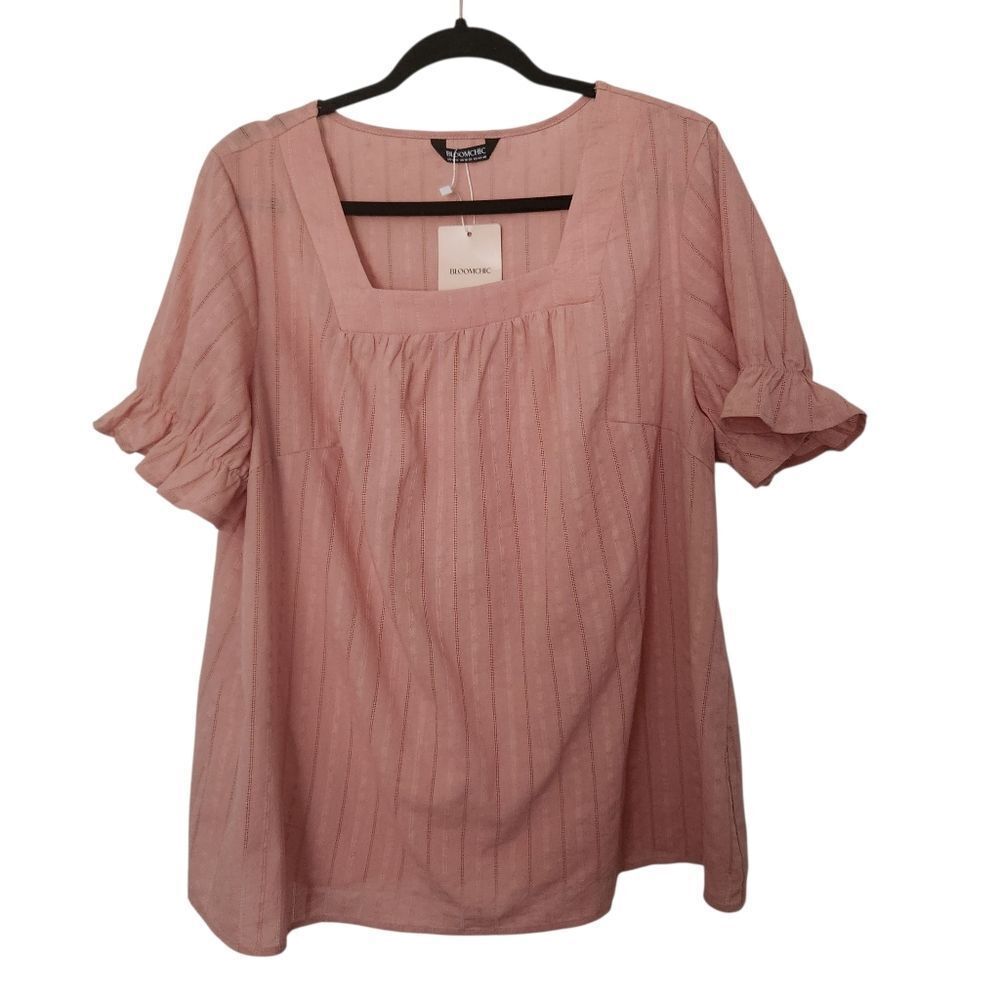 Bloomchic Womens Ruffled Blouse with Square Neckline Peachy Pink Size 14-16